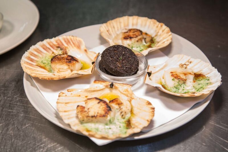 Slices Of Stornoway Black Pudding And Cooked Scallops With Garlic Butter  Loch Fyne Restaurant Oyster Bar